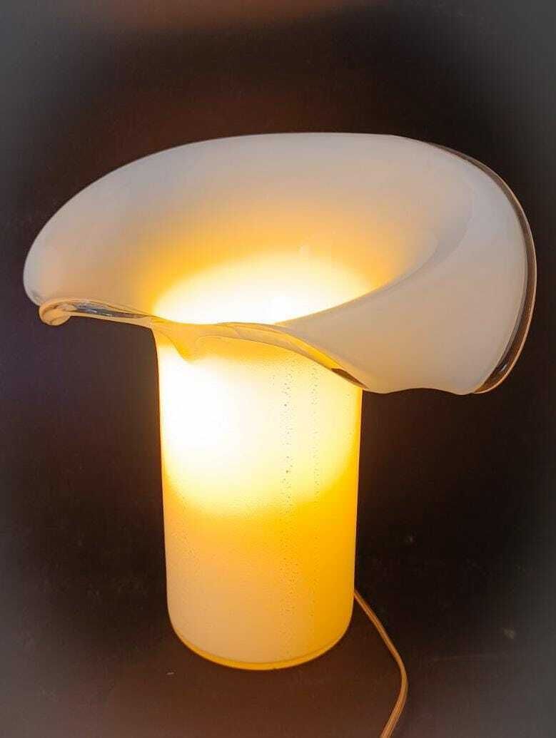 Wonderful Murano Desk Light Big Calla Lamp Design Venini Carlo Scarpa Vintage White Silver Italian Glass Home photo furniture