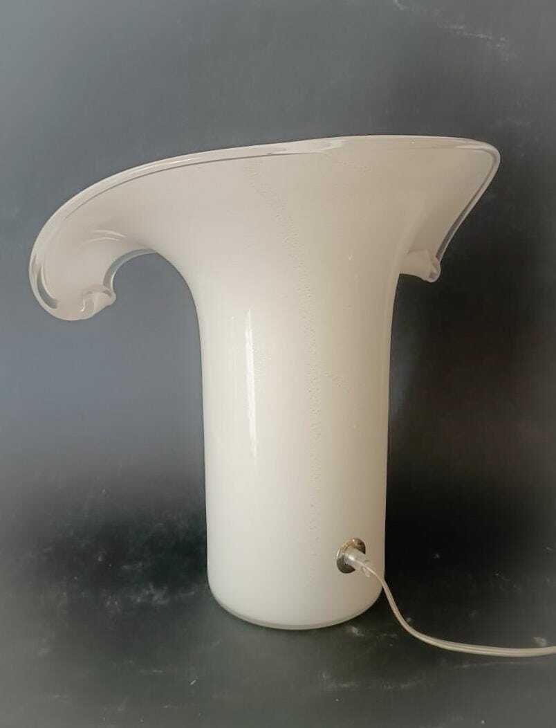 Wonderful Murano Desk Light Big Calla Lamp Design Venini Carlo Scarpa Vintage White Silver Italian Glass Home photo vinterior