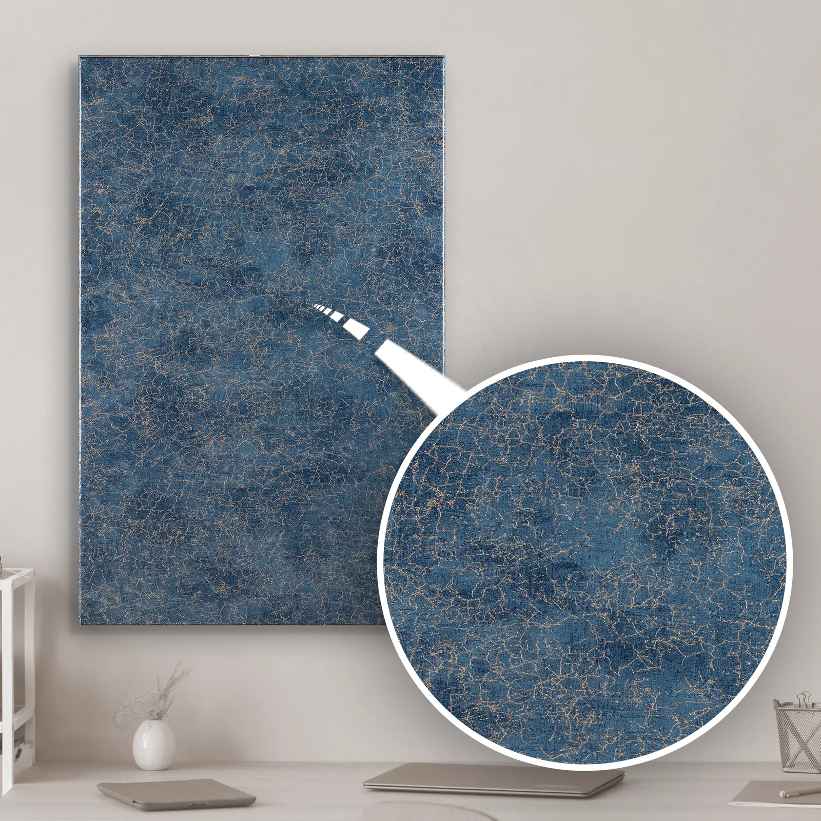 Blue & Gold Pattern Marble Handcrafted Epoxy Resin Wall Art – Modern Wall Decor For Home & Office, Scratch Resistant & Long Lasting Statement Piece photo Art