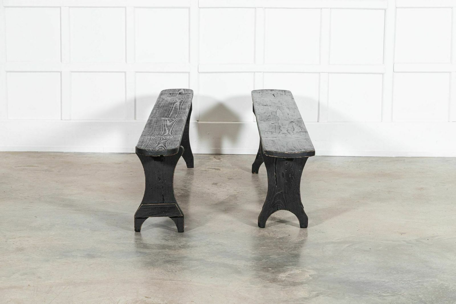 Pair 19thc French Oak & Pine Ebonised Benches photo for sale