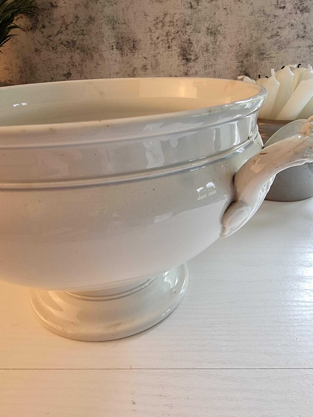 Antique French Ironstone Tureen   Antique White Creil & Montereau Tureen   Vintage French Ironstone Serving Dish   Ironstone Serving Bowl photo vinterior
