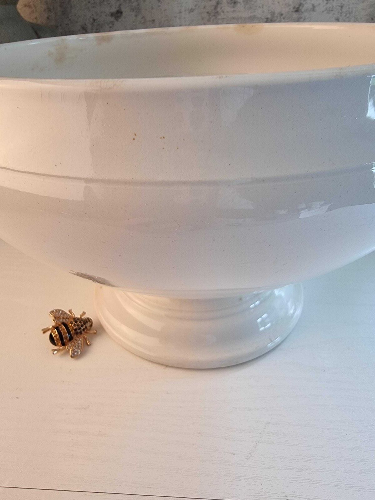 Antique Ironstone Tureen   Antique Tea Stained Creil Et Montereau Tureen   Vintage Ironstone Serving Dish   French Ironstone Serving Bowl photo buy