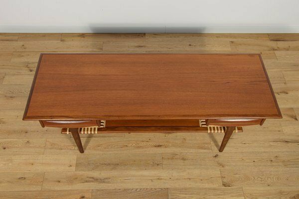 Mid Century Teak & Rattan Coffee Table, Denmark, 1960s photo Furniture