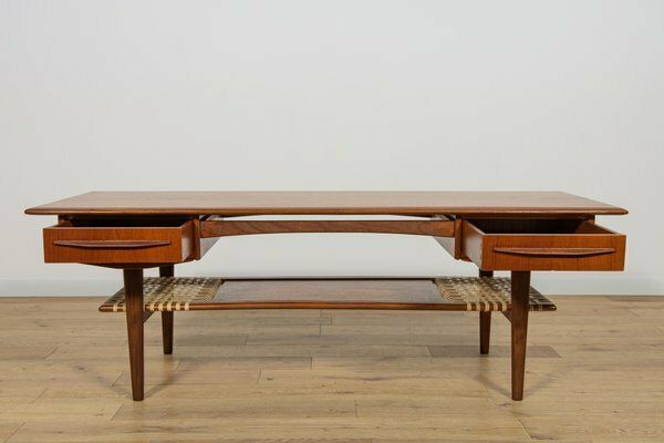 Mid Century Teak & Rattan Coffee Table, Denmark, 1960s photo buy