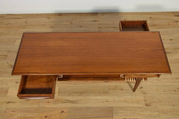 photo furniture Mid Century Teak & Rattan Coffee Table, Denmark, 1960s