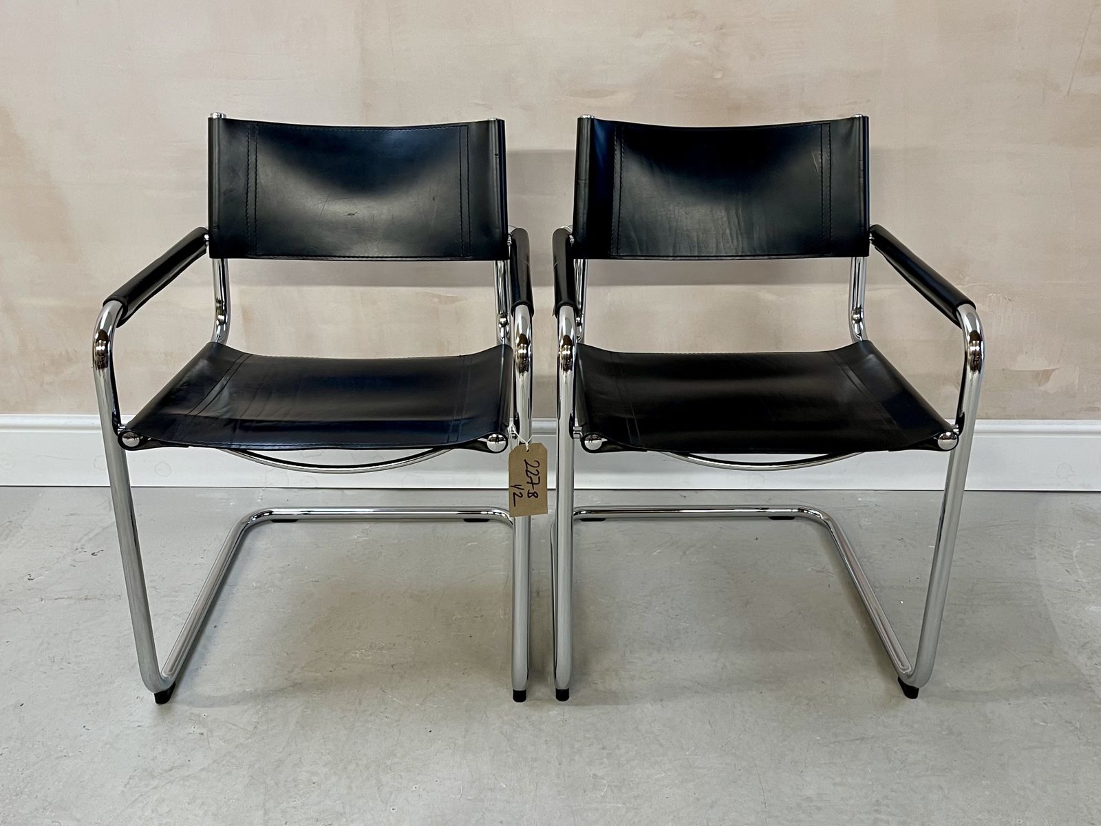 photo for sale Pair 2 Dining Visitor Occasional  Black Leather S34 Cantilever Bauhaus 2 Dining Chairs By Mart Stam & Marcel Breuer  Fasem Matching Set Of Two