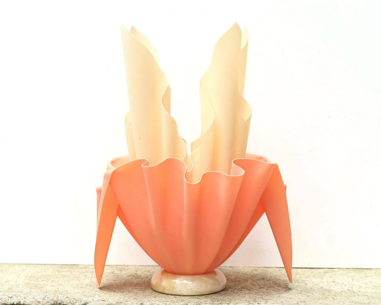 Franse Georgia Jacob Tafellamp Met Marmeren Voet, Jaren 1980 / Vintage Boho Chic Bohemian Beige Folk Vloerlamp Verlichting Kitsch