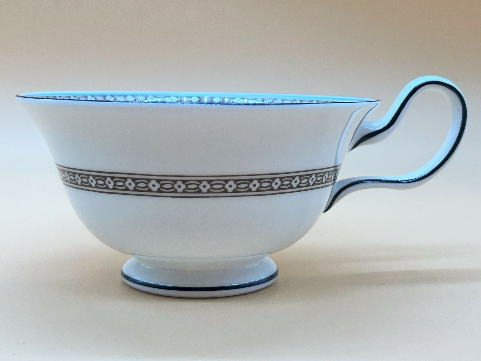 Wedgwood China Turquoise Florentine Design Peony Shape Tea Cup & Saucer Duo. W2714. photo for sale