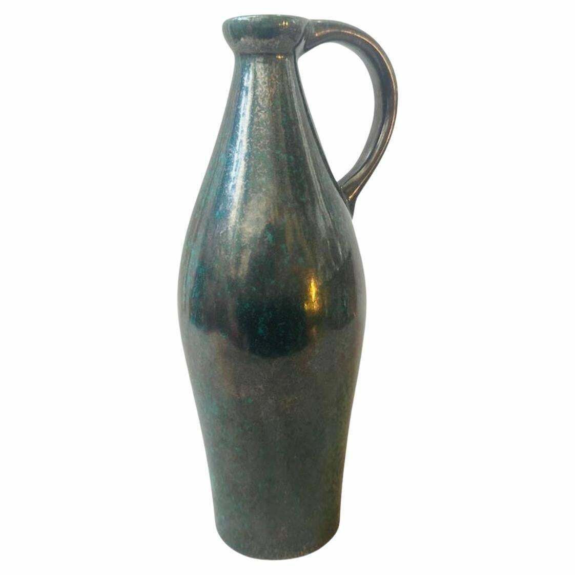 1970s Modernist Olive Green Fat Lava Ceramic German Jug Vase