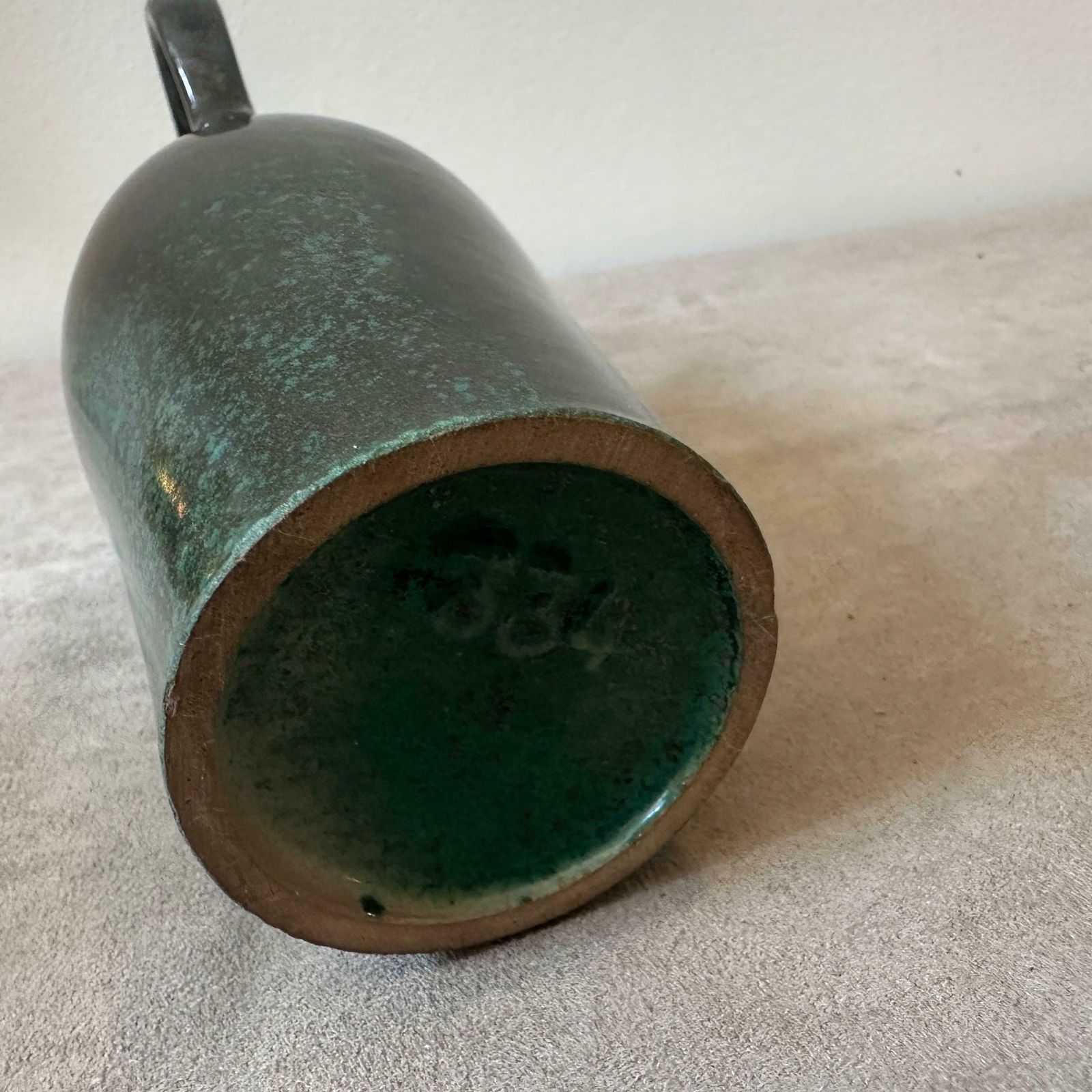 photo furniture 1970s Modernist Olive Green Fat Lava Ceramic German Jug Vase