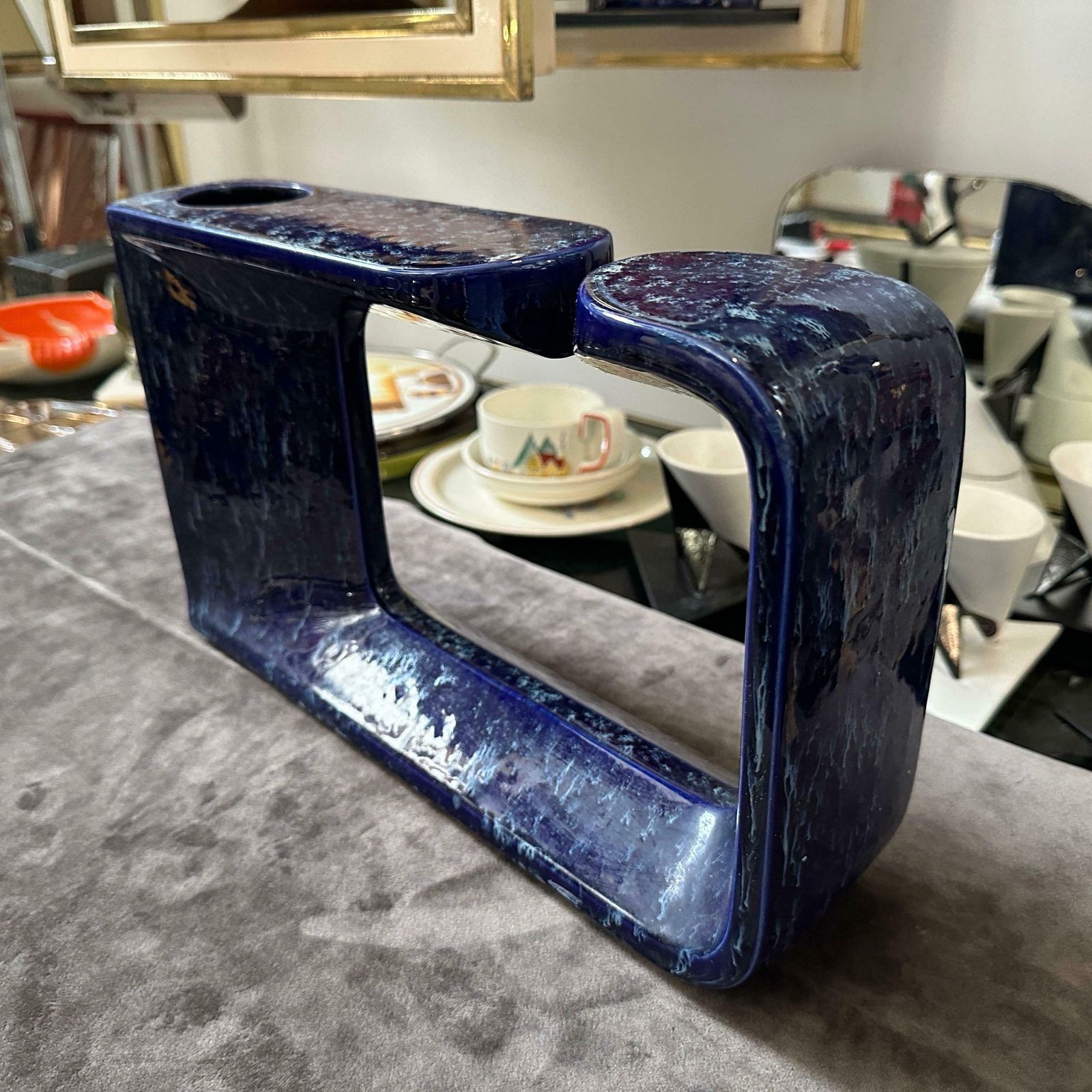 1970s Post Modern Blue Ceramic Vase By Rigon For Bertoncello photo buy