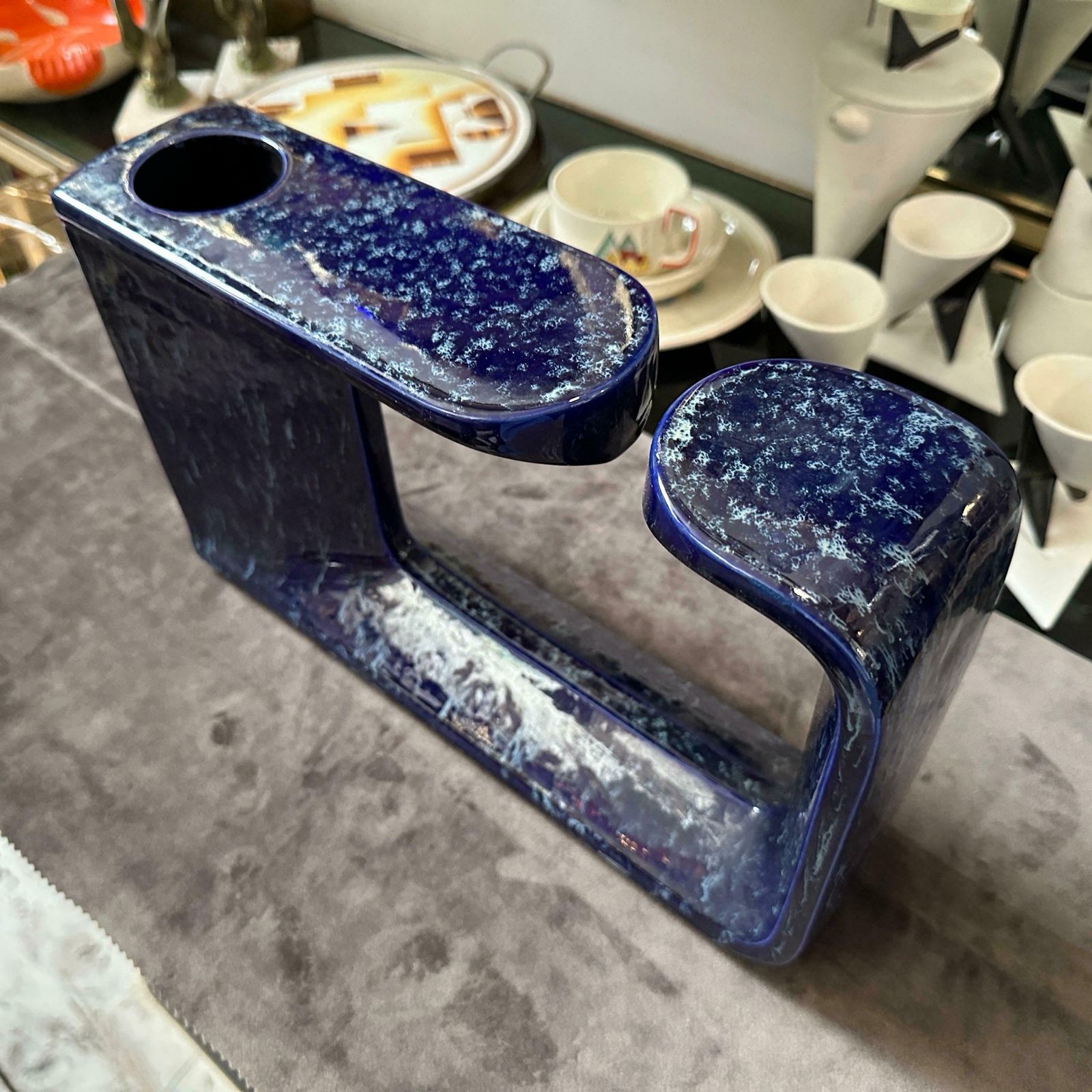photo for sale 1970s Post Modern Blue Ceramic Vase By Rigon For Bertoncello