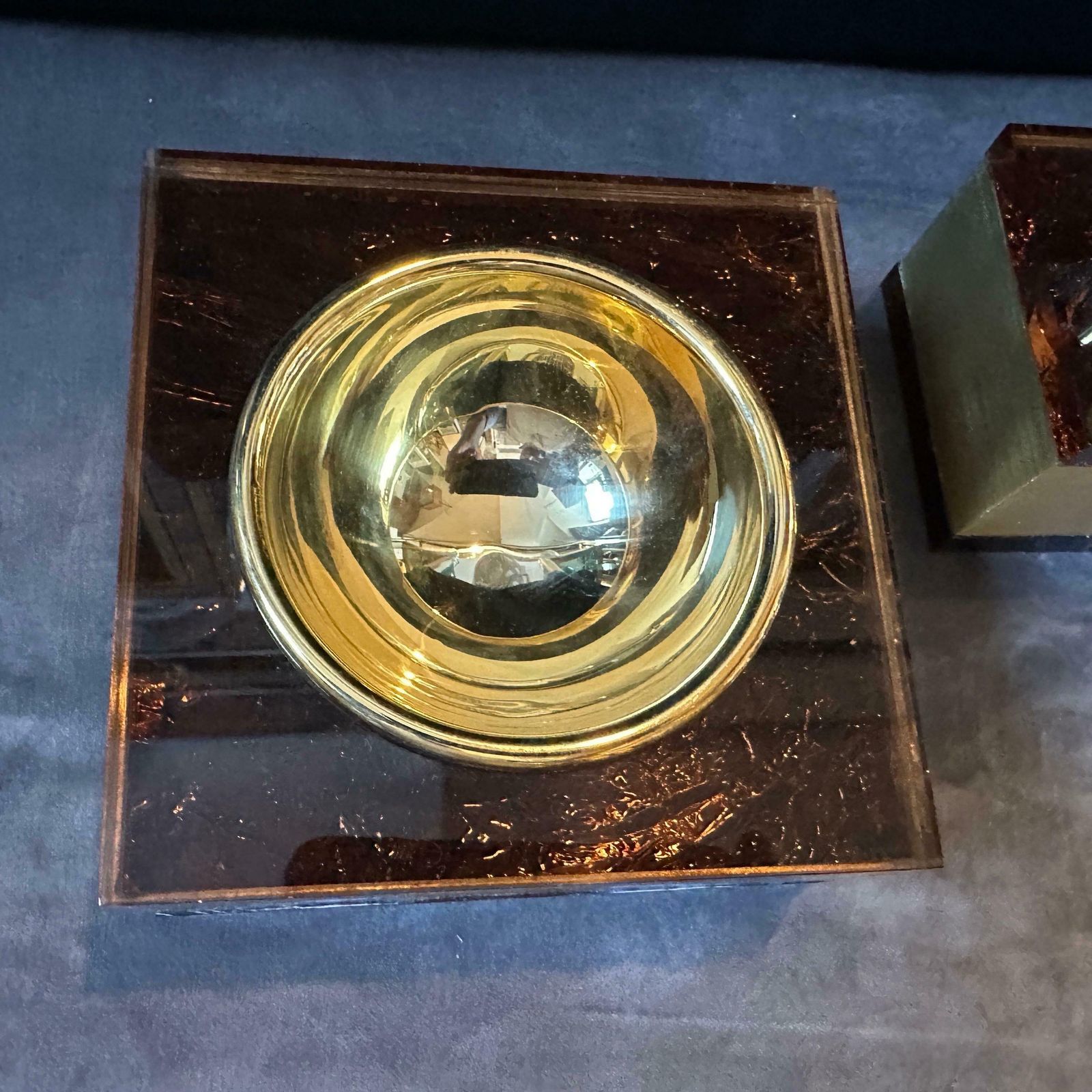 1970s Mid Century Modern Brass And Fake Tortoiseshell Lucite Italian Smoking Set photo 528.0