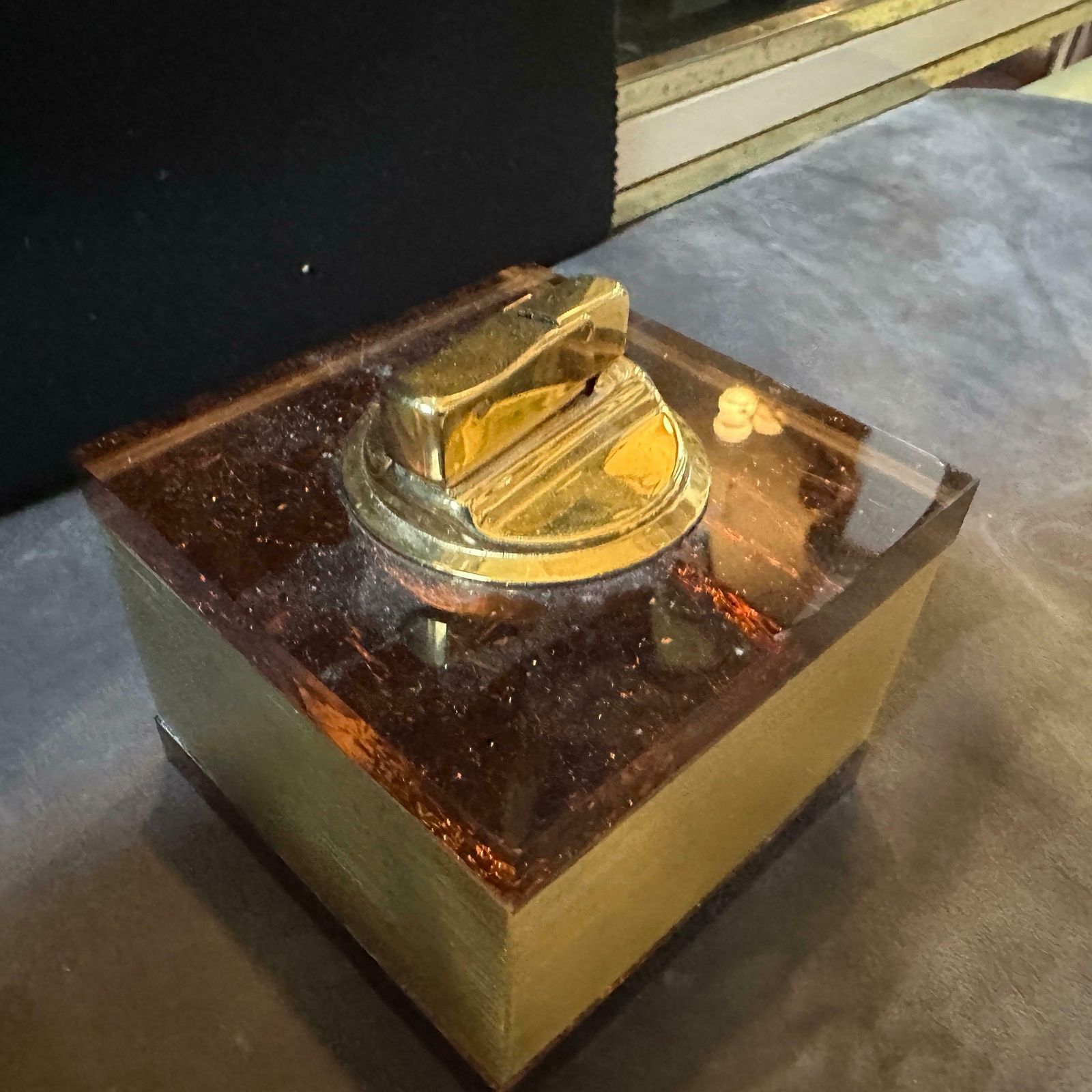 1970s Mid Century Modern Brass And Fake Tortoiseshell Lucite Italian Smoking Set photo buy