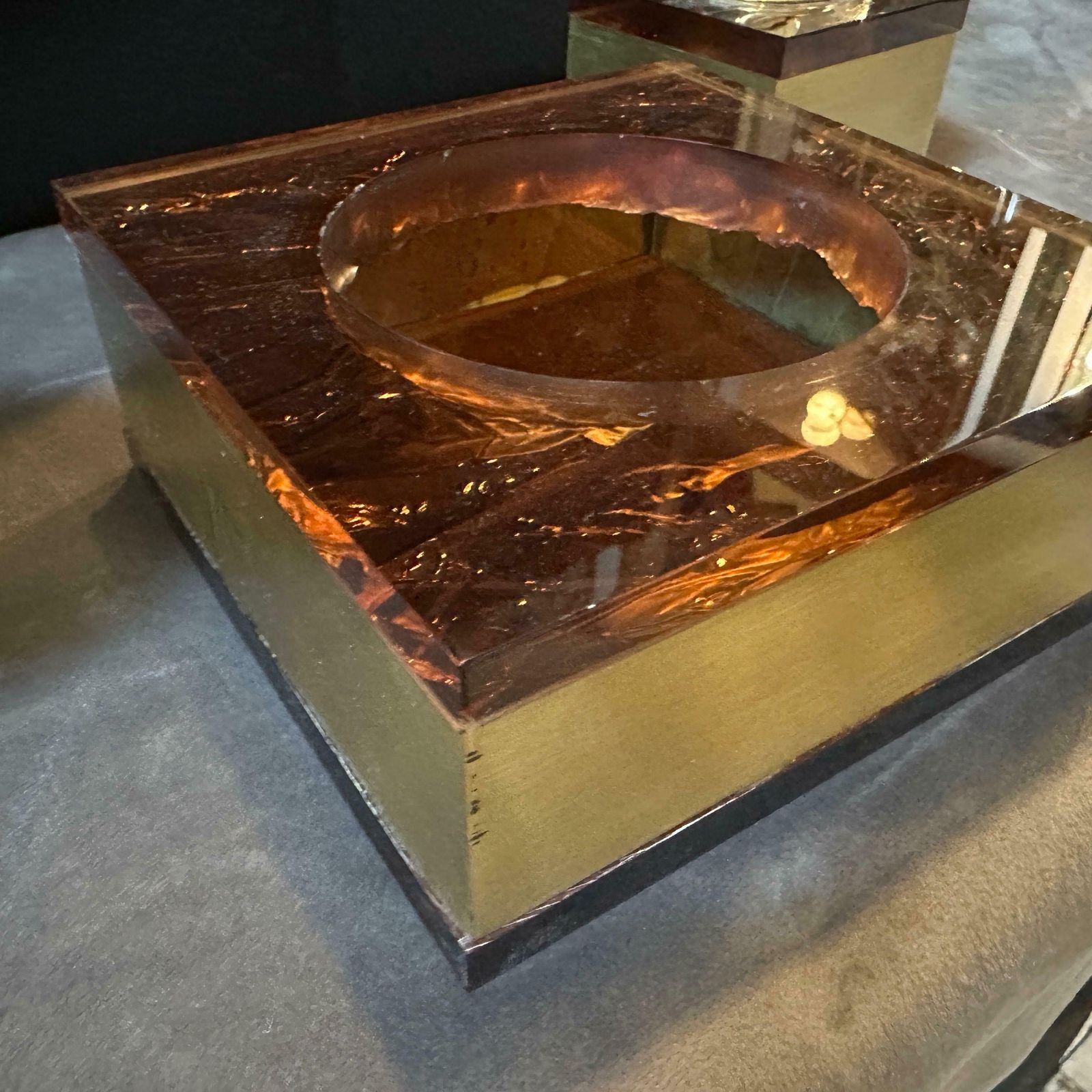 photo furniture 1970s Mid Century Modern Brass And Fake Tortoiseshell Lucite Italian Smoking Set