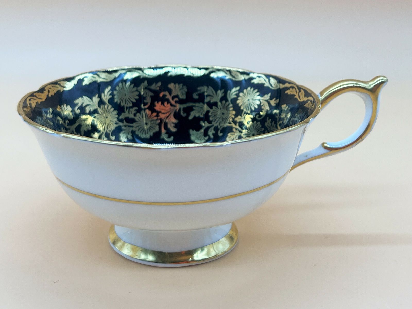 Paragon China Double Warranty Queen Mary Black And Gold With Pink Chintz Centre Tea Cup And Saucer Duo. No. 1334. photo for sale