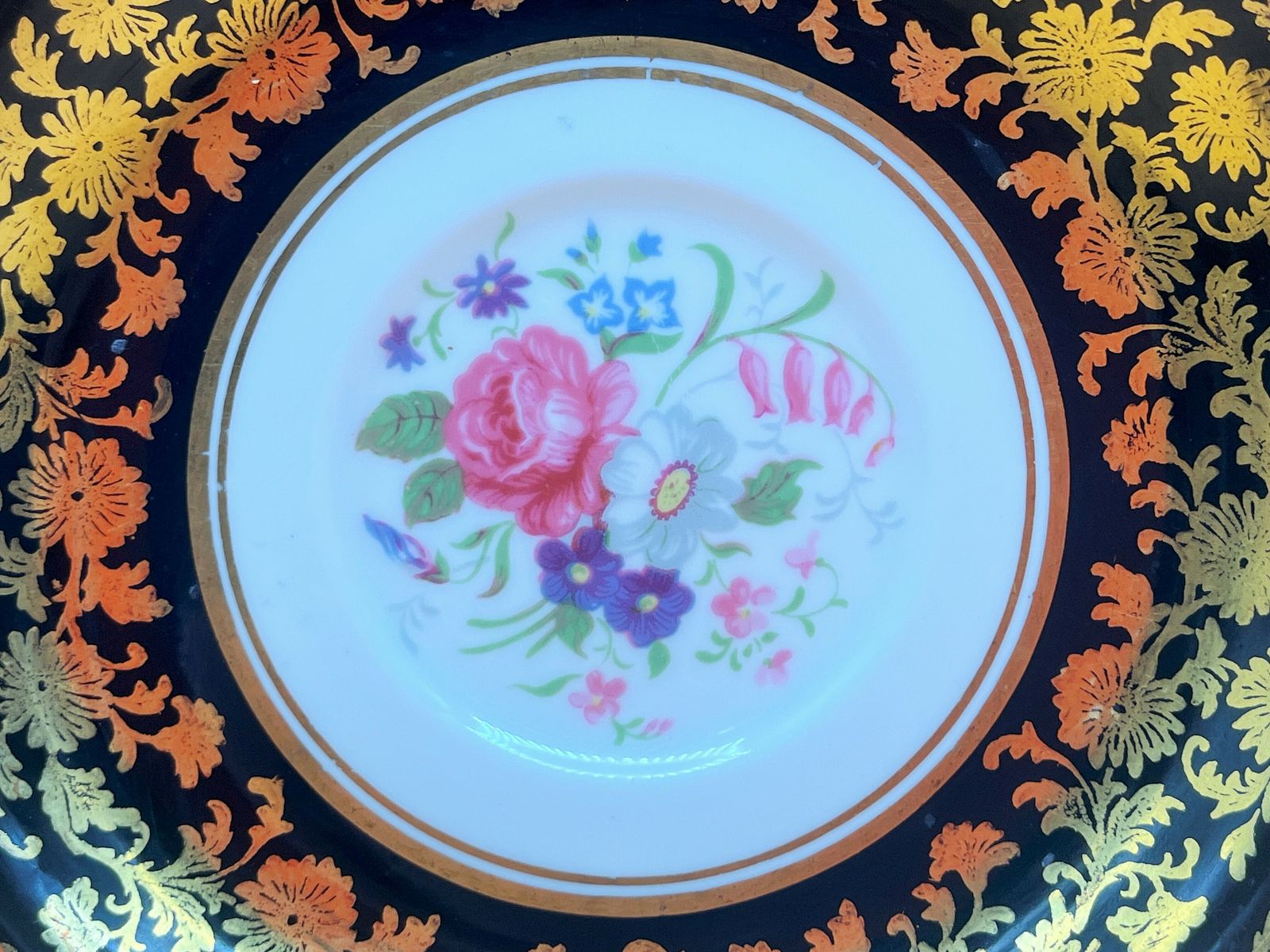 photo for sale Paragon China Double Warranty Queen Mary Black And Gold With Pink Chintz Centre Tea Cup And Saucer Duo. No. 1334.