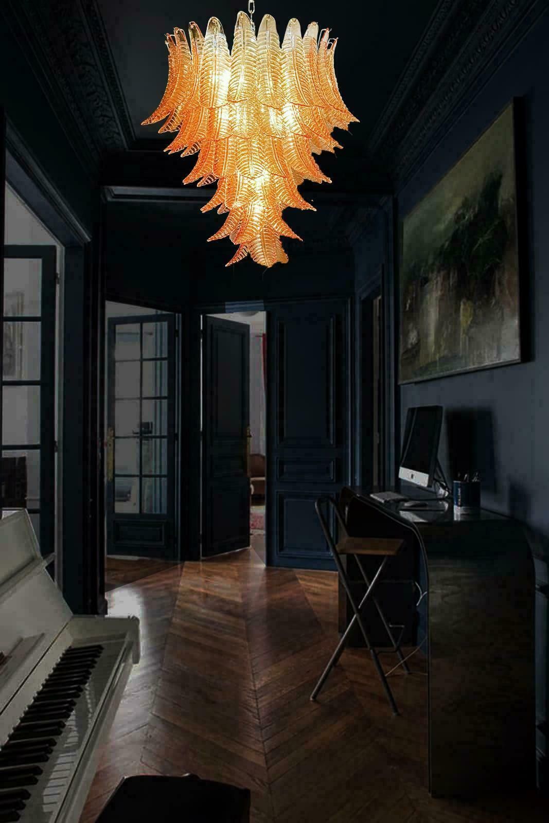 photo for sale Gorgeous Italian Murano Felci Glass Chandeliers, 75 Amber Glasses