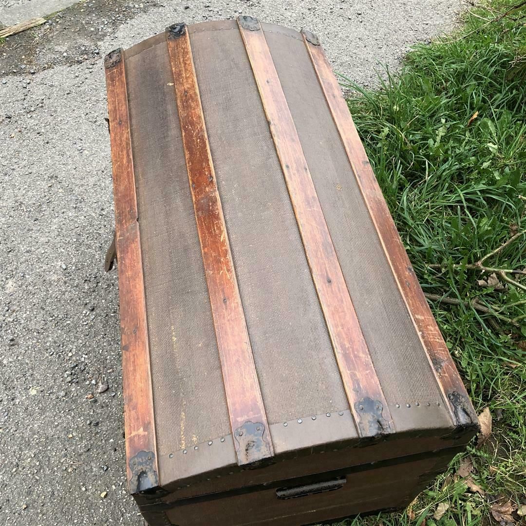 Antique Wooden Arch Top Travel Trunk 1920s photo vintage