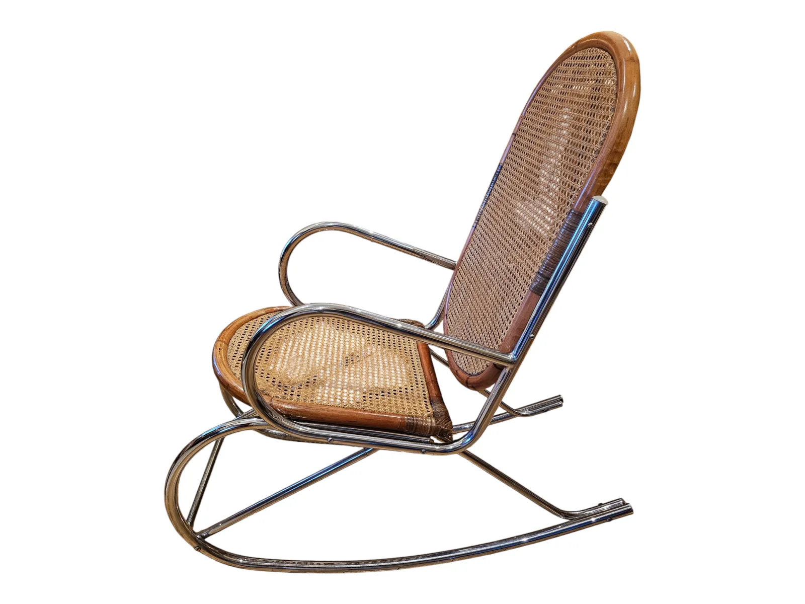 Vintage Style Chrome & Cane Rocking Chair photo for sale