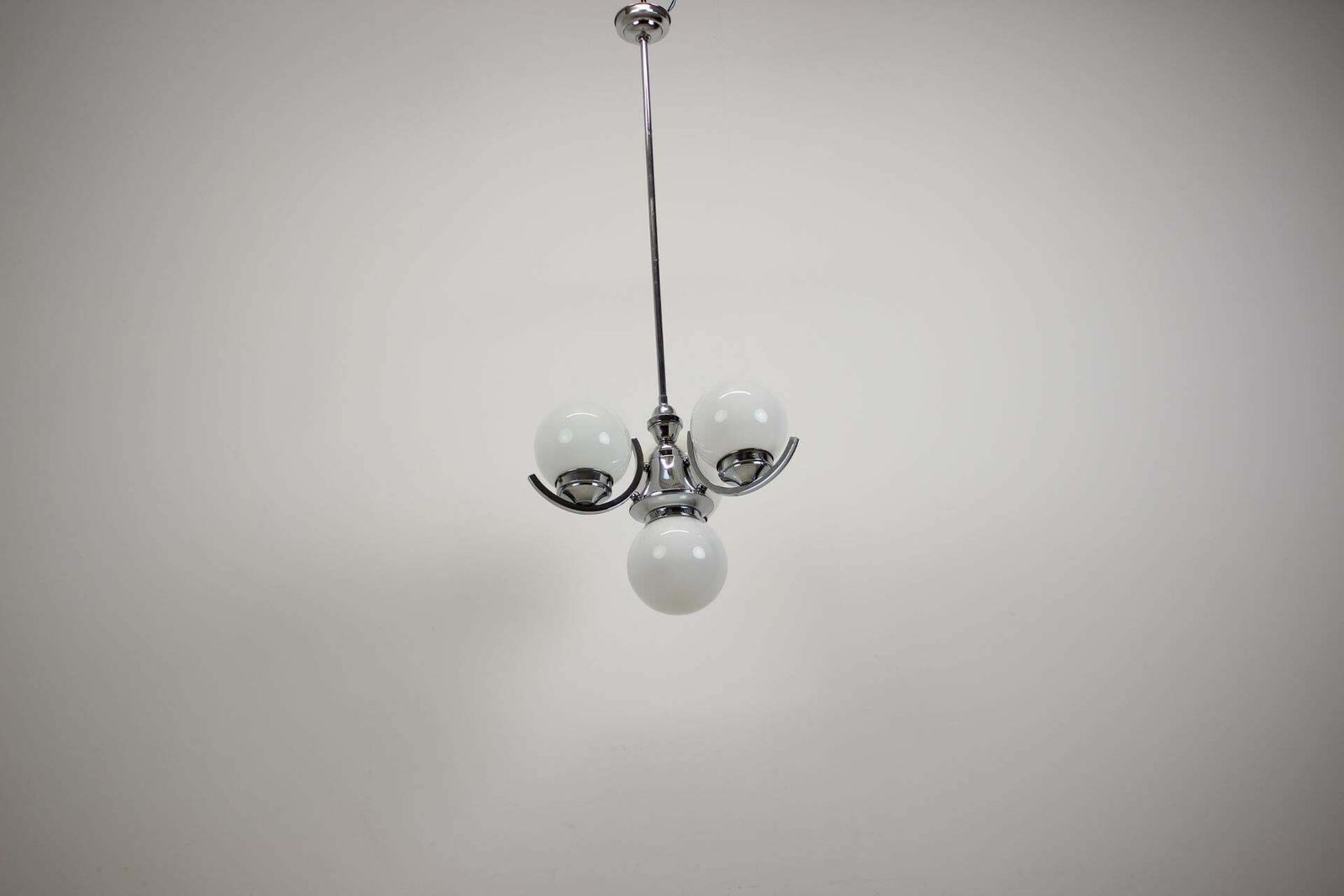 Art Deco Chrome And Pink Glass Chandelier, 1930's, Czechoslovakia photo Lighting