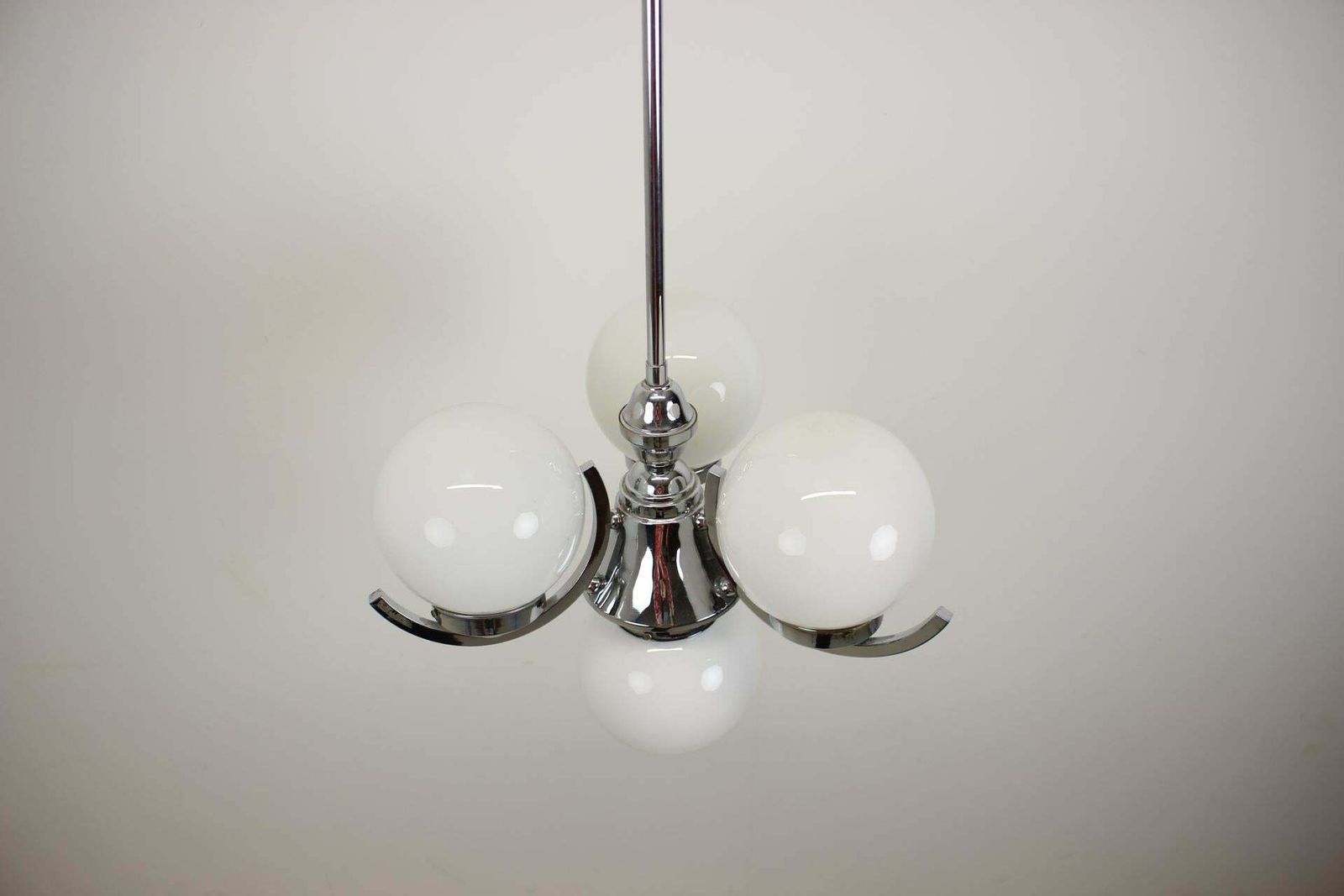 Art Deco Chrome And Pink Glass Chandelier, 1930's, Czechoslovakia photo buy