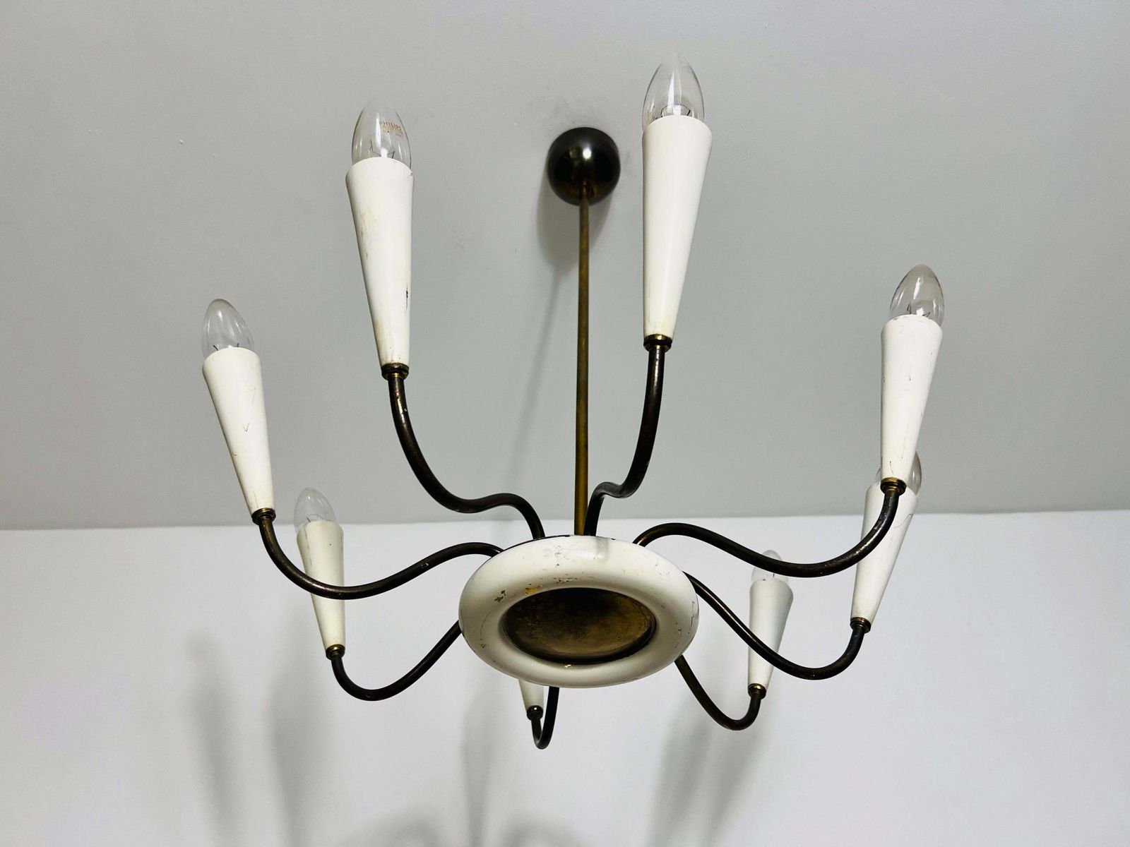 Mid Century Brass 8 Arm Sputnik Chandelier, 1950s, Italy photo vinterior