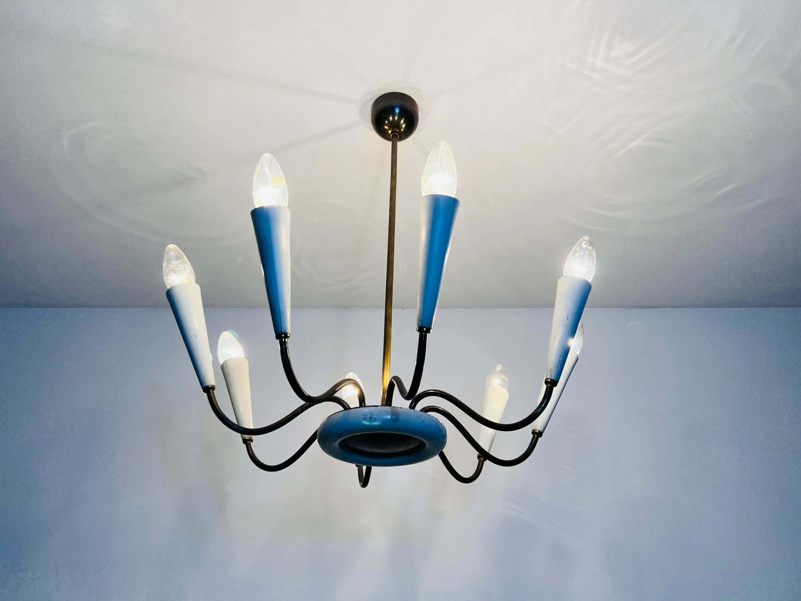 photo for sale Mid Century Brass 8 Arm Sputnik Chandelier, 1950s, Italy