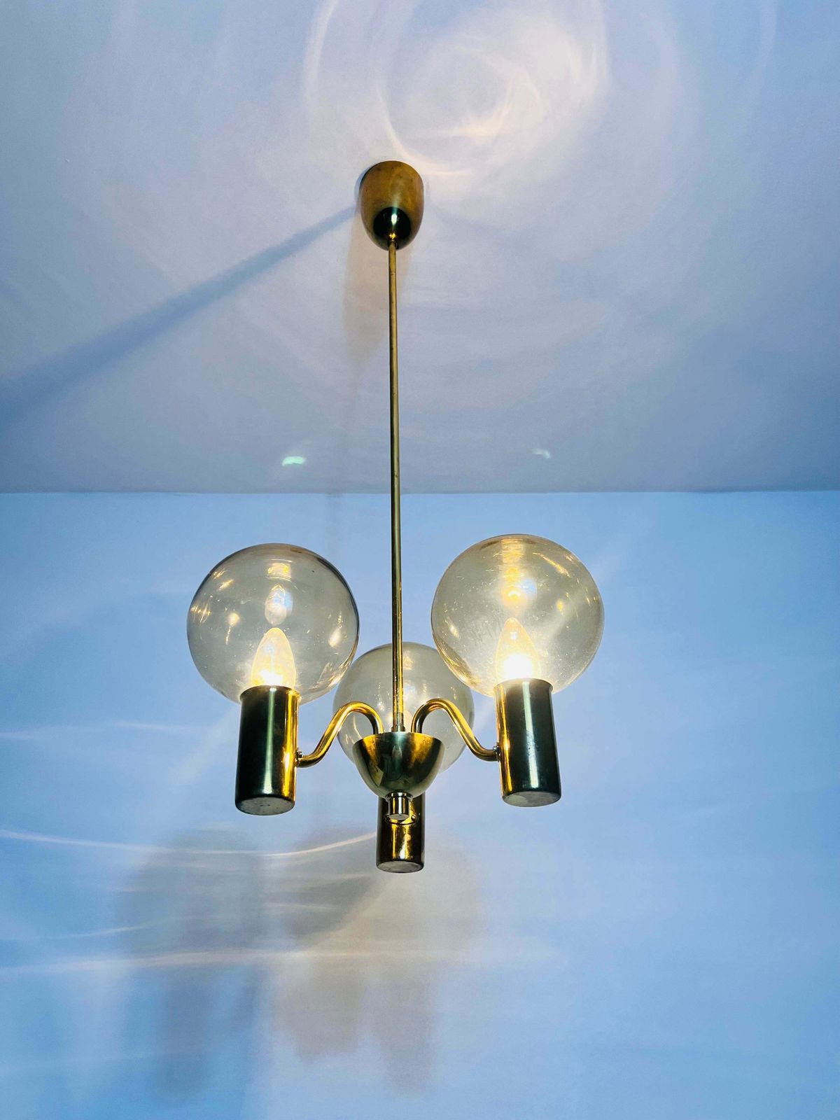 2128.0 Brass And Glass Chandelier By Hans Agne Jakobsson, Sweden, 1960s photo