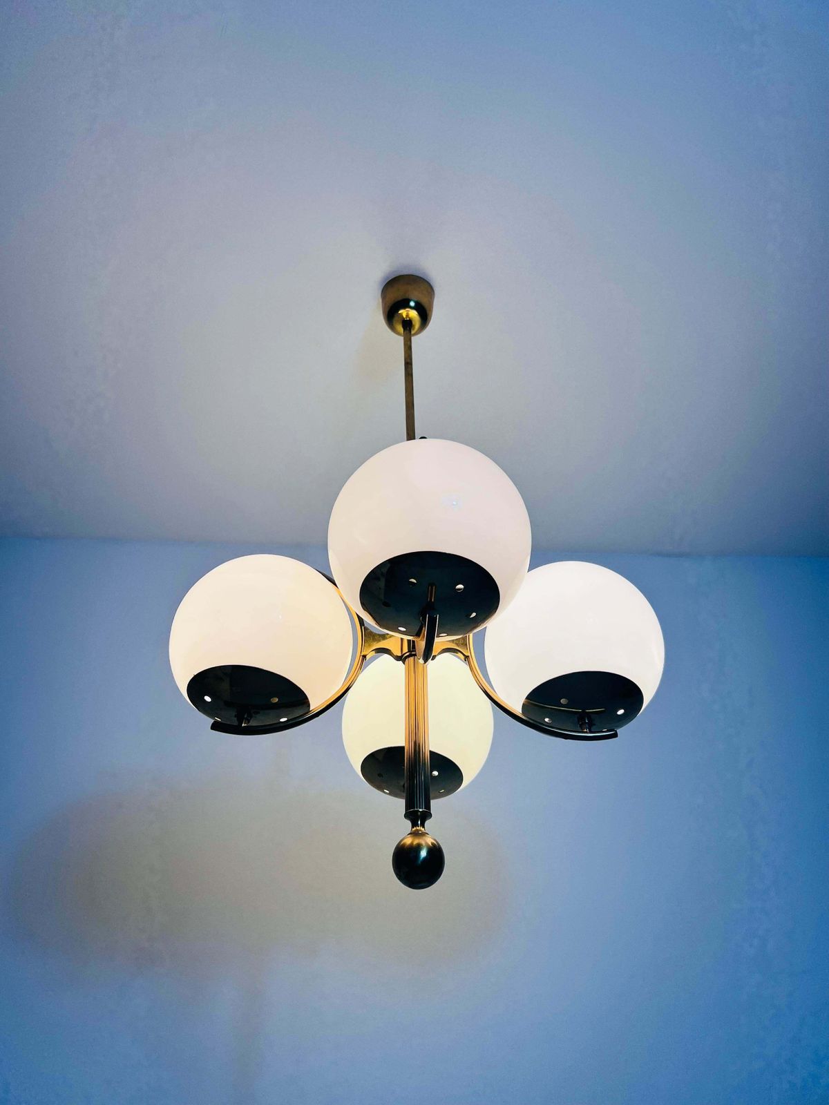 photo for sale Exceptional Mid Century Modern Brass Kaiser 4 Arm Space Age Chandelier, 1960s