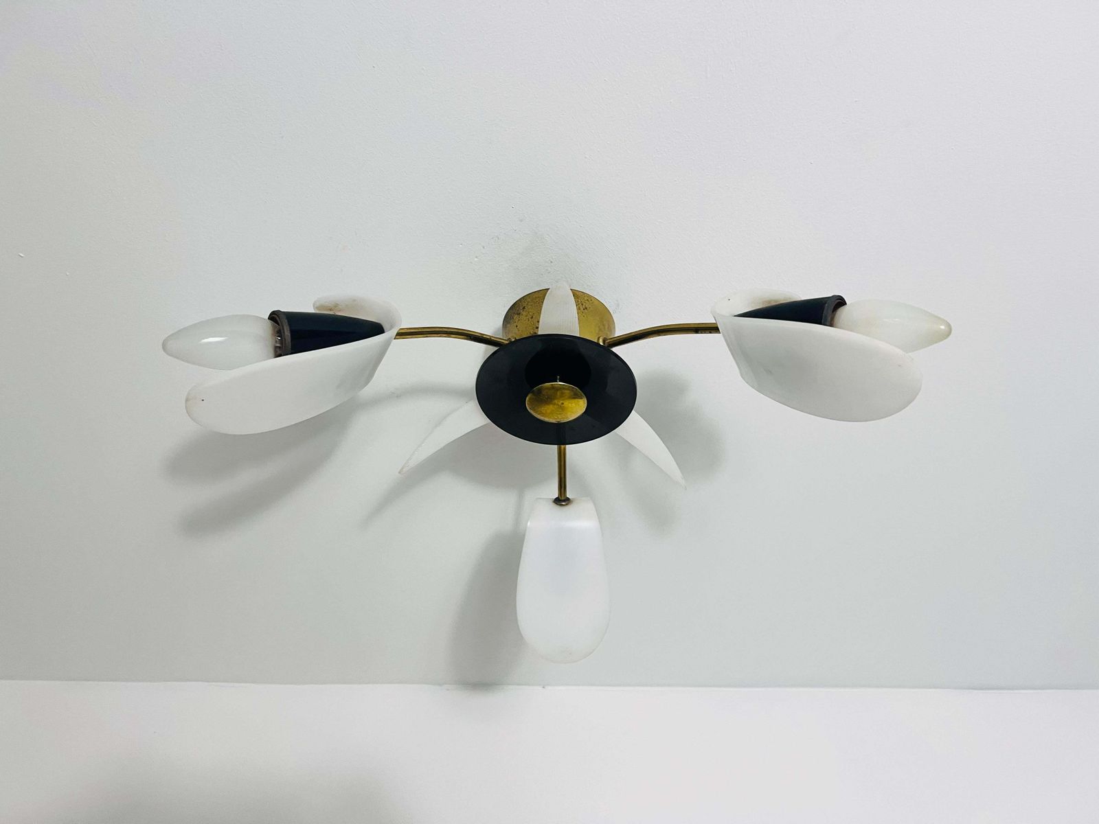Italian Midcentury Brass 3 Arm Sputnik Chandelier, 1950s photo for sale