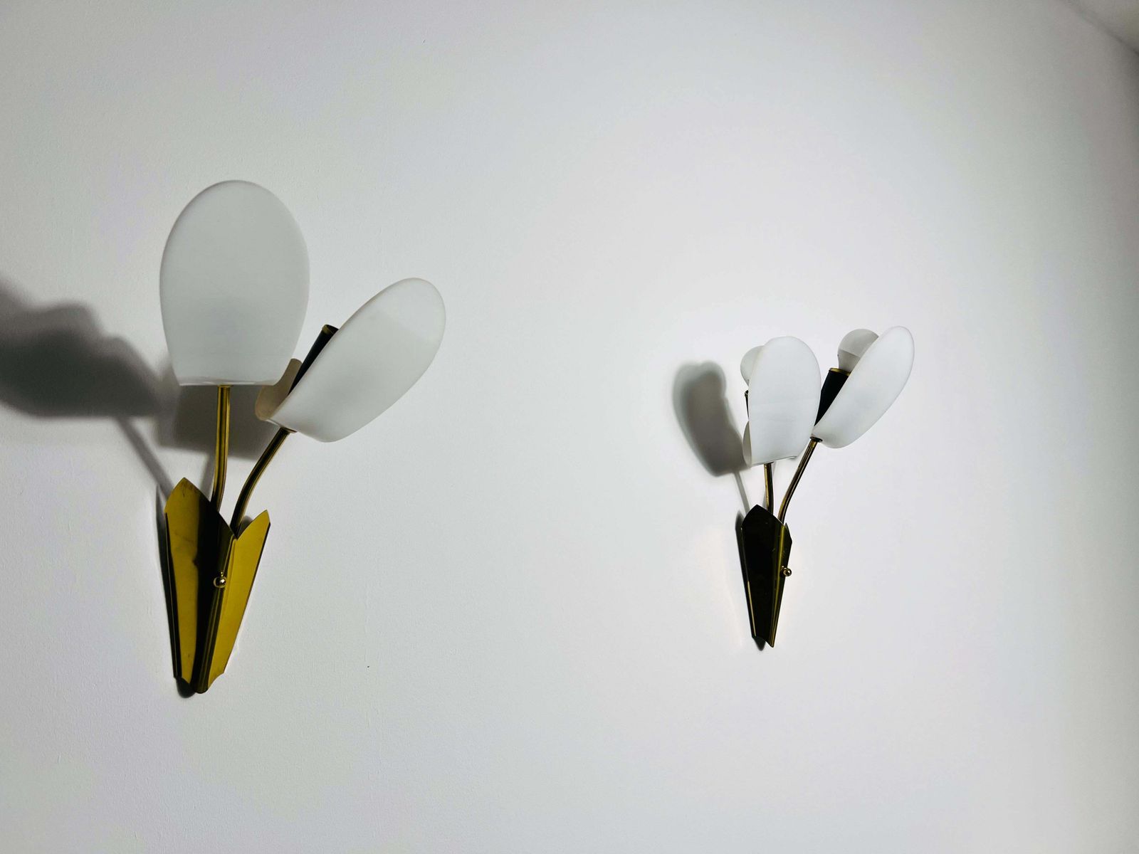 Pair Of Mid Century Brass And Plexi Glass Wall Lamps, Italy, 1960s photo Lighting