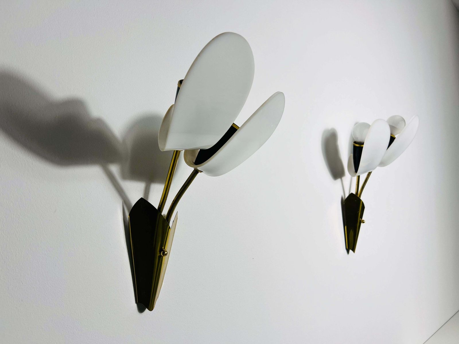 Pair Of Mid Century Brass And Plexi Glass Wall Lamps, Italy, 1960s photo vinterior