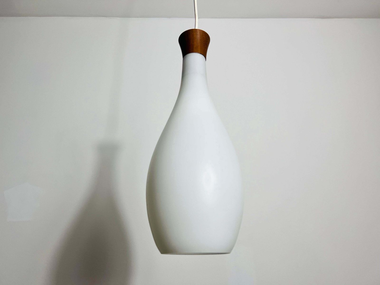 Teak And Opal Glass Pendant Lamp By Uno & östen Kristiansson For Luxus Sweden photo 946.0