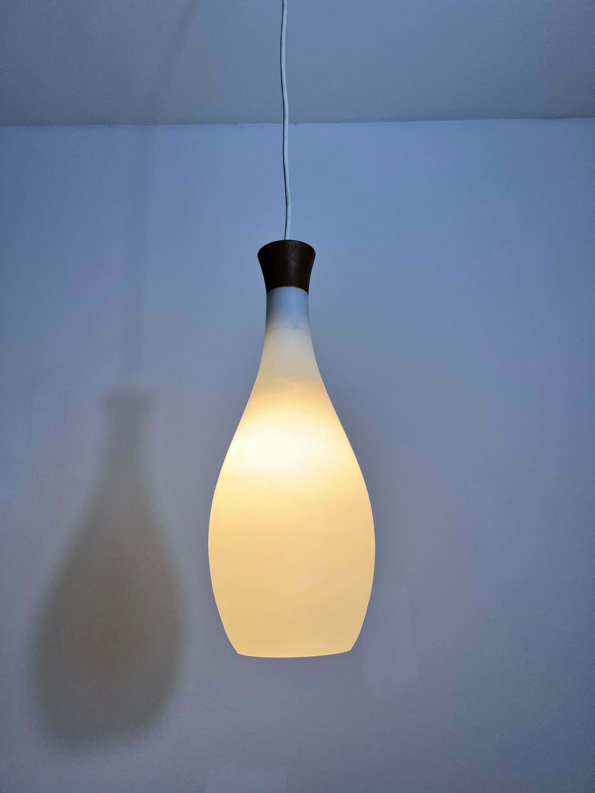photo for sale Teak And Opal Glass Pendant Lamp By Uno & östen Kristiansson For Luxus Sweden
