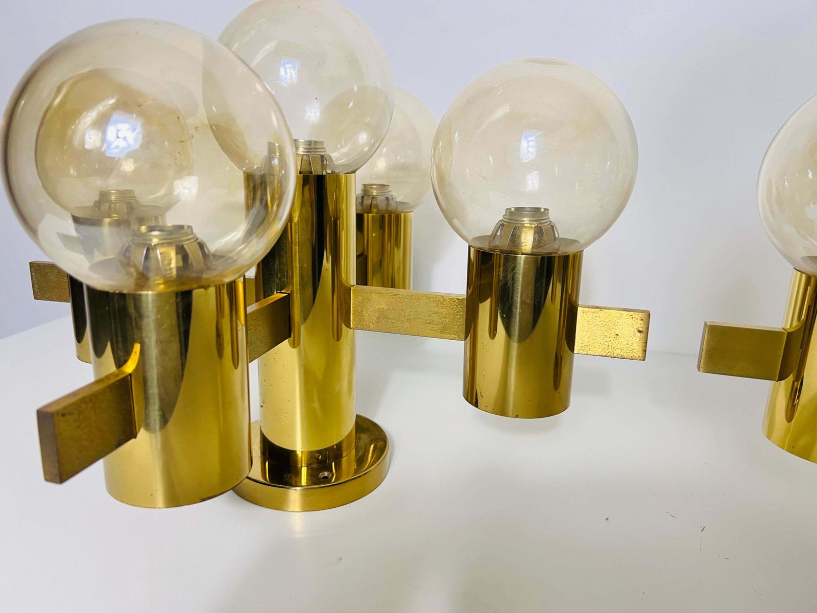 1242.0 1 Of 2 Brass And Glass Chandelier By Hans Agne Jakobsson, Sweden, 1960s photo