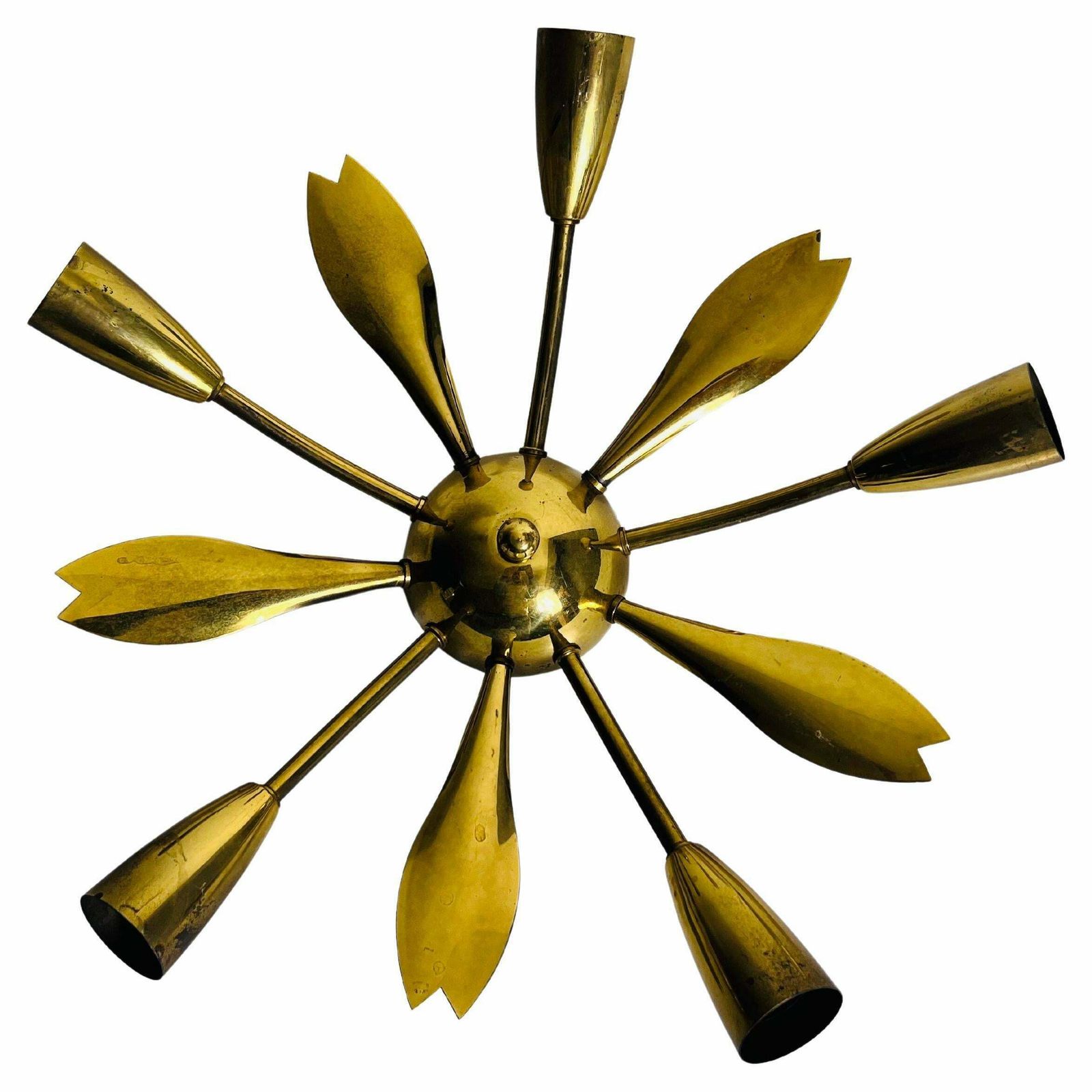 Italian Midcentury Brass 5 Arm Sputnik Chandelier, 1950s