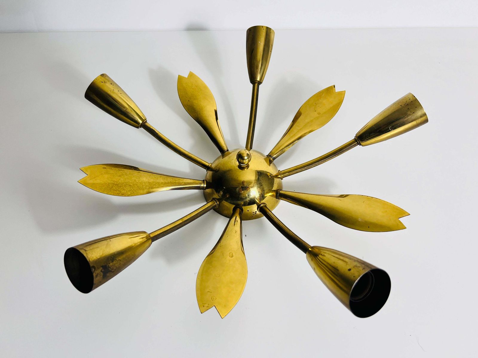 Italian Midcentury Brass 5 Arm Sputnik Chandelier, 1950s photo 710.0