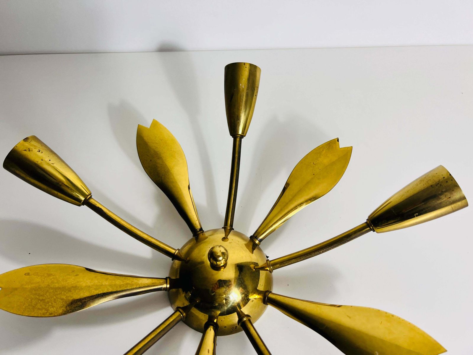 Italian Midcentury Brass 5 Arm Sputnik Chandelier, 1950s photo buy