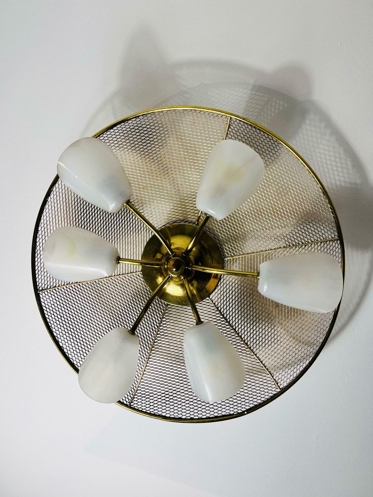 Italian Midcentury Brass 6 Arm Sputnik Chandelier, 1950s photo furniture