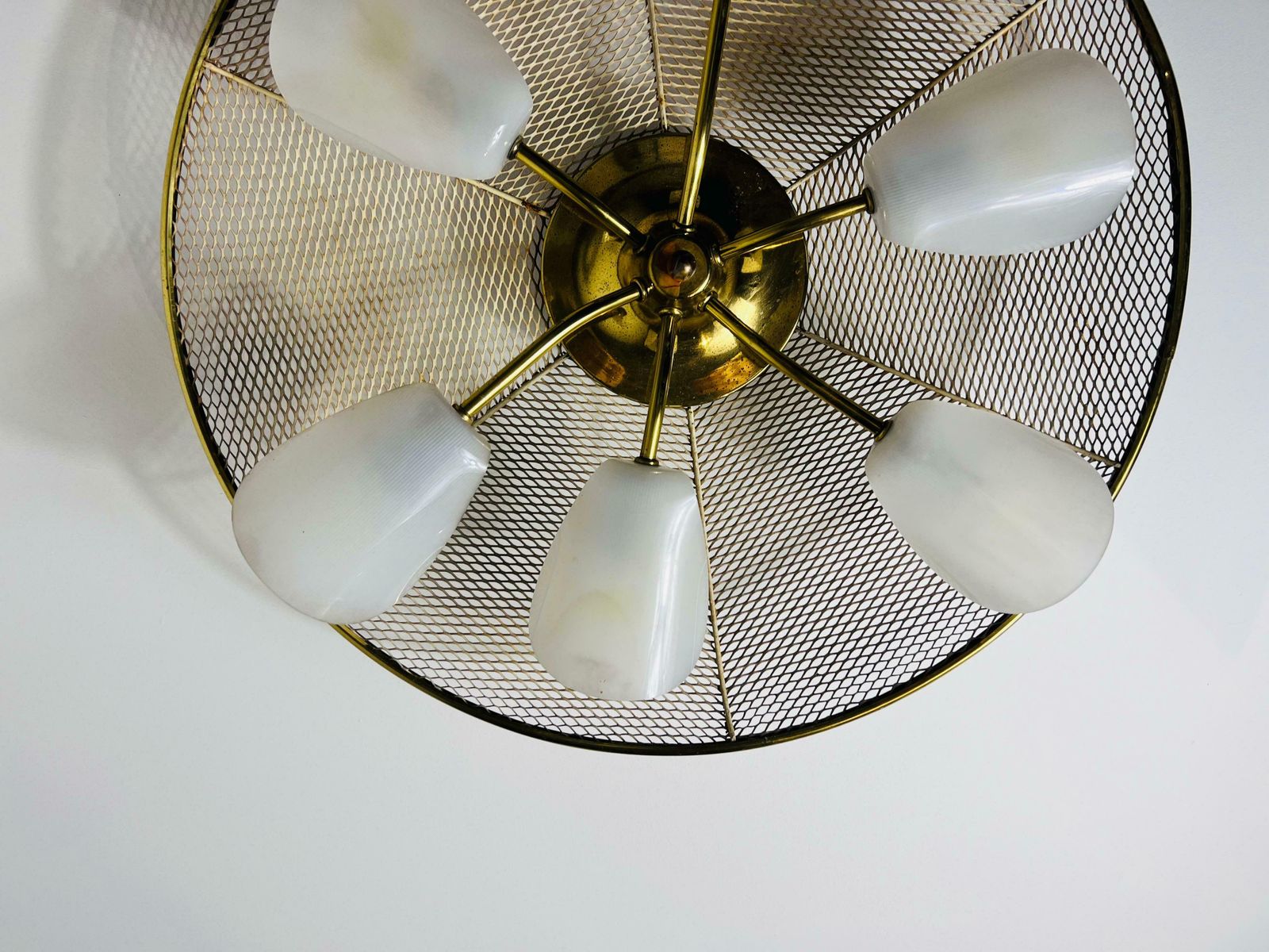 Italian Midcentury Brass 6 Arm Sputnik Chandelier, 1950s photo vinterior