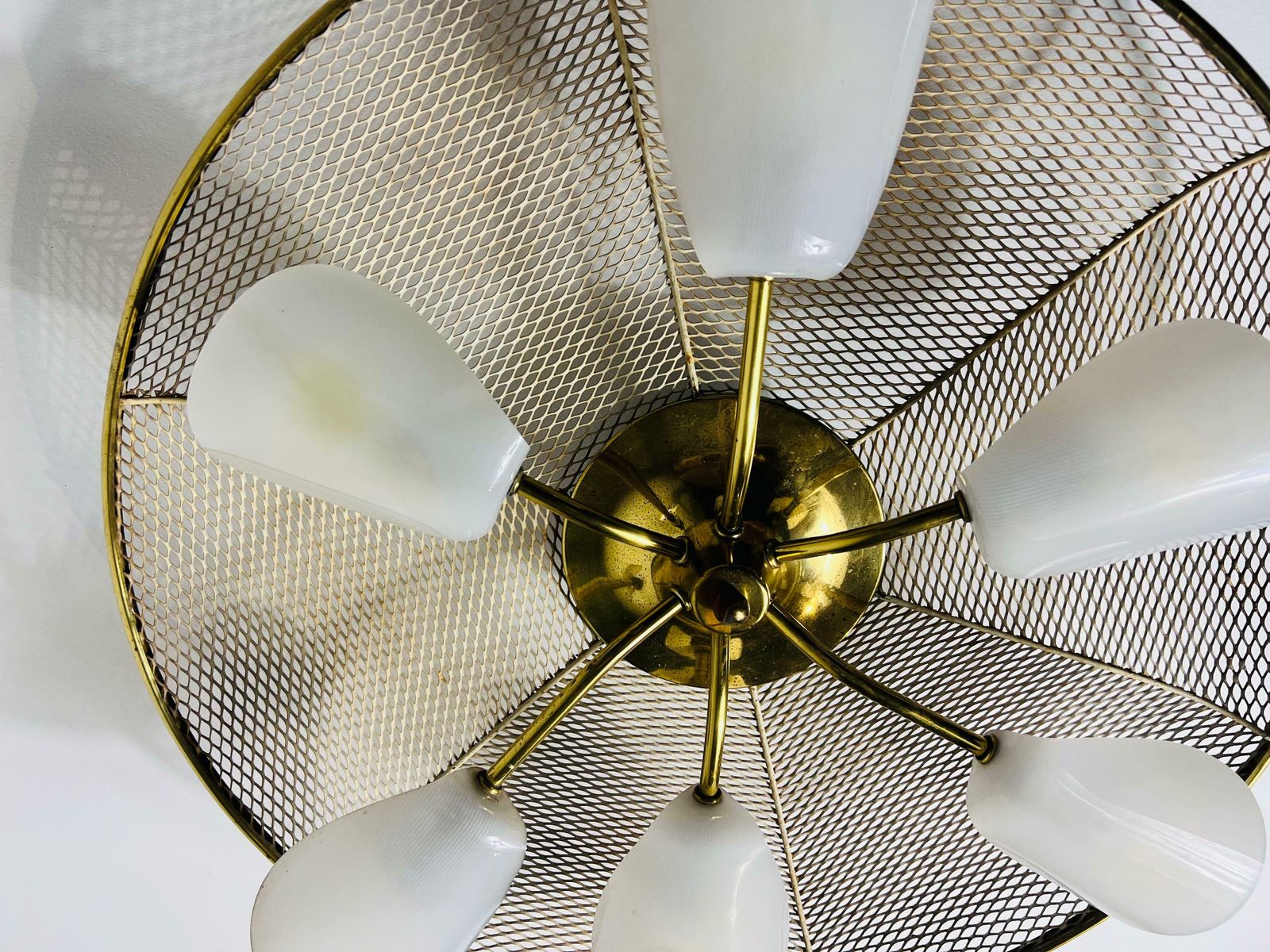 Italian Midcentury Brass 6 Arm Sputnik Chandelier, 1950s photo vintage