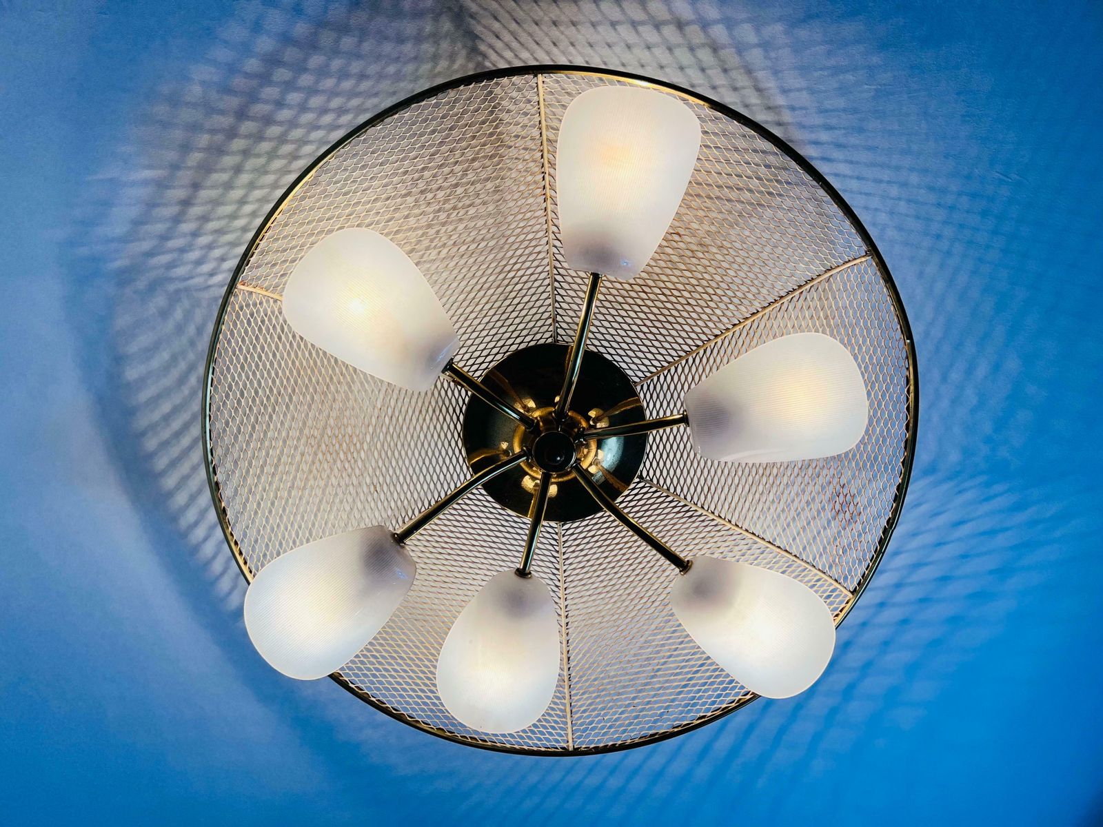 photo furniture Italian Midcentury Brass 6 Arm Sputnik Chandelier, 1950s