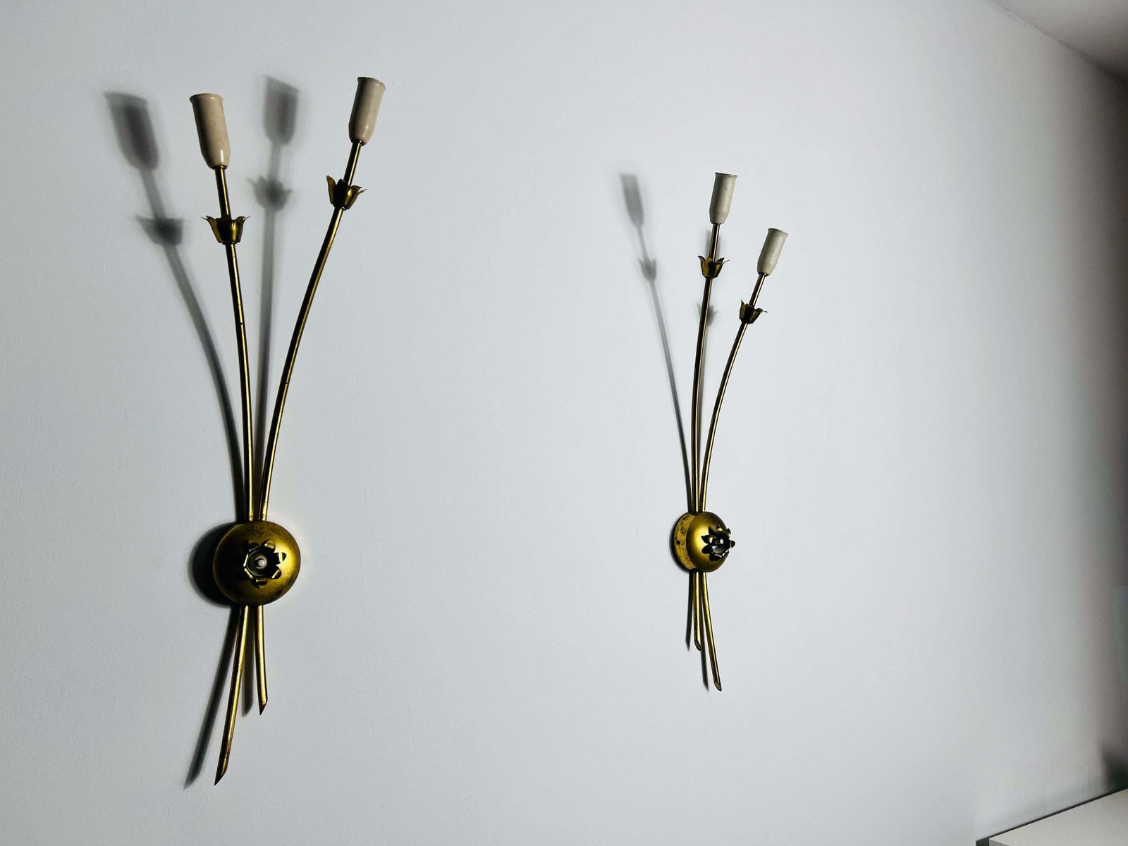 Pair Of Mid Century Brass Sputnik Wall Lamps, Italy, 1960s photo 1064.0