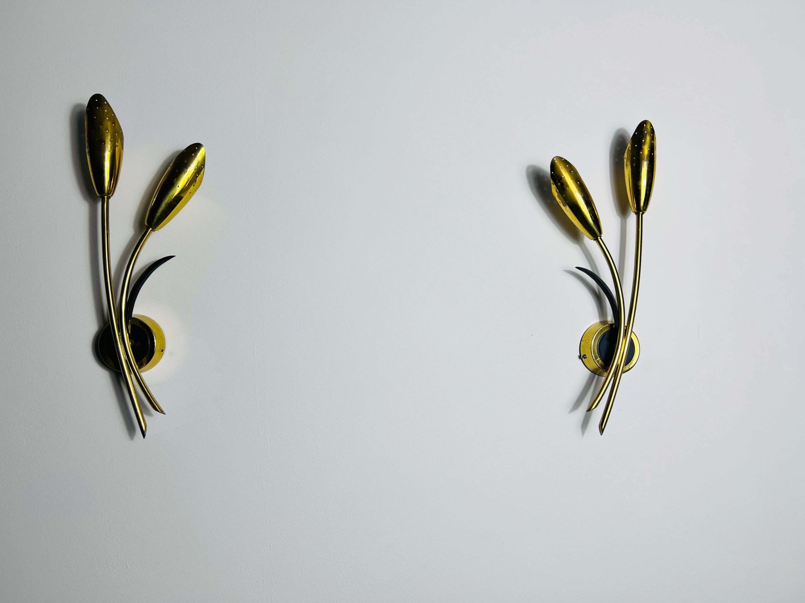 Pair Of Mid Century Brass Sputnik Wall Lamps, Italy, 1960s photo furniture