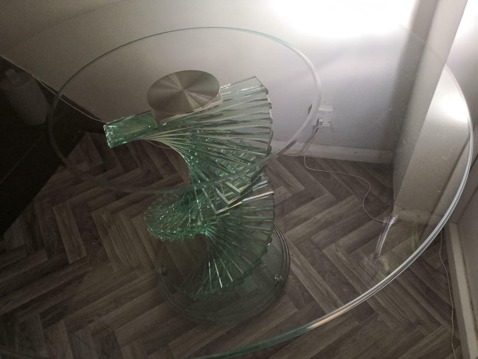 photo for sale 1980s Retro Glass Spiral Helix Dining Table In The Style Of Danny Lane