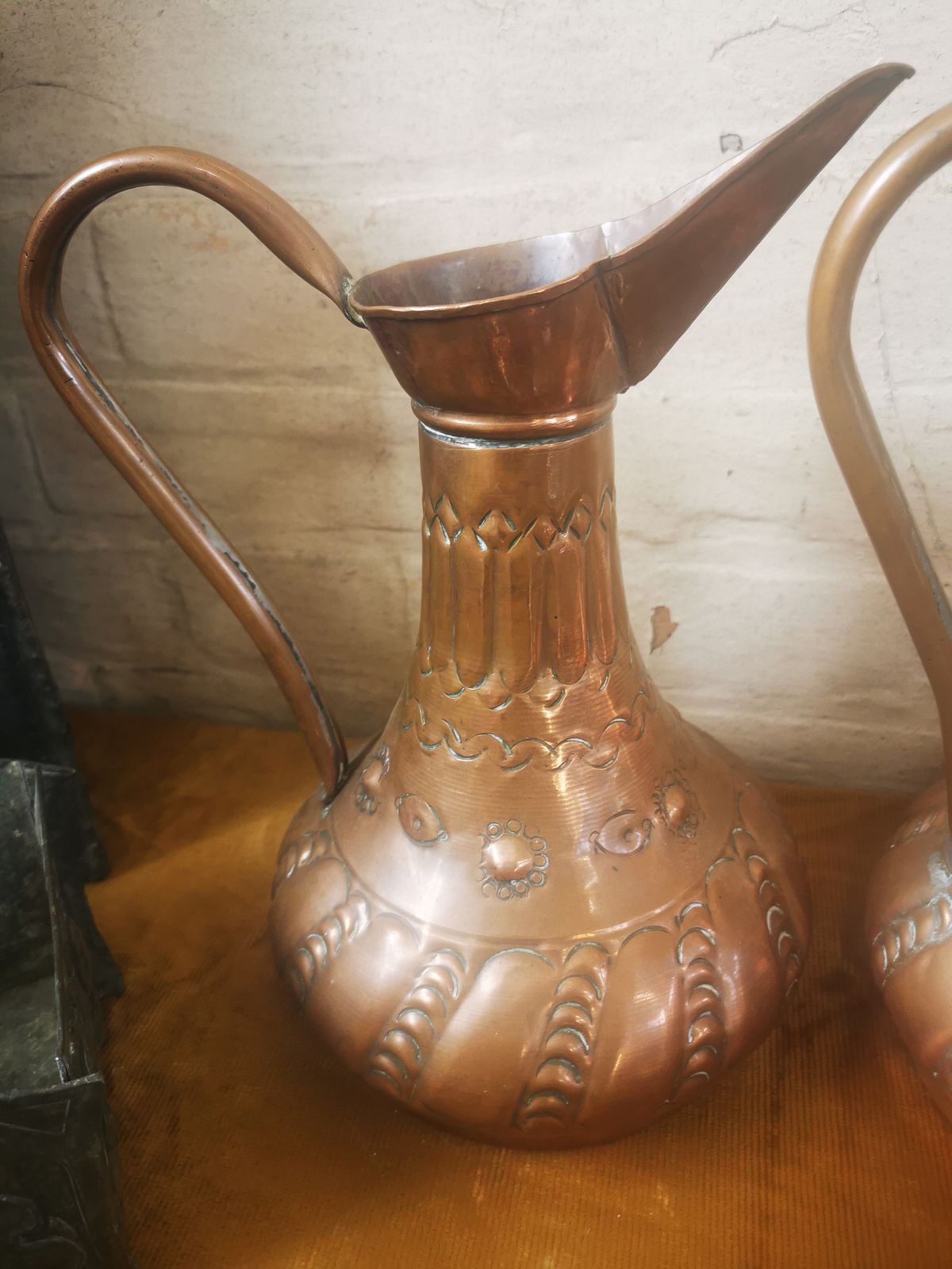 Pair Of Art Nouveau Copper Ewers Or Jug, Relief Arts And Crafts Design photo buy