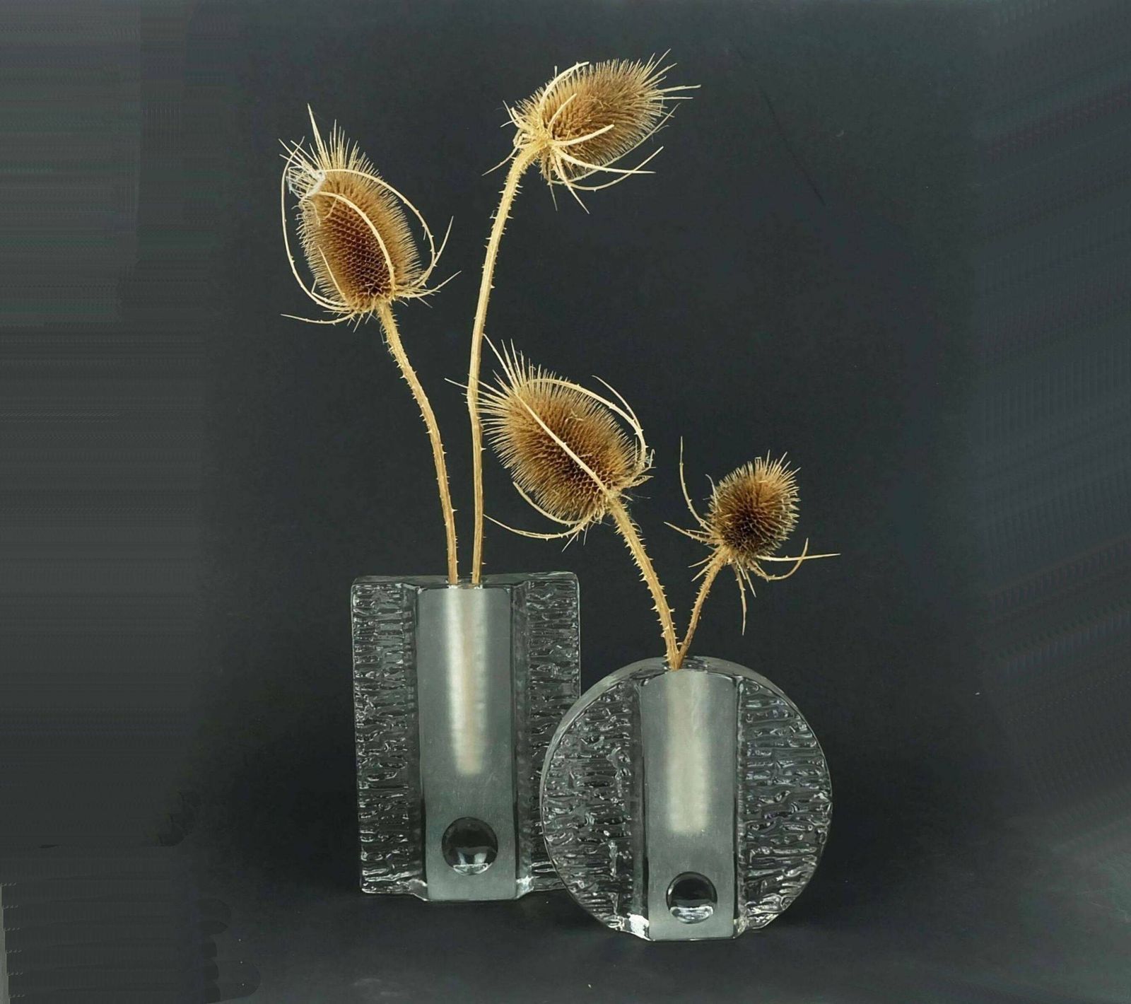 Set Of 2 Solifleur Block Vases Walther Glas 60s 70s Op Art Arrangement Vases photo for sale