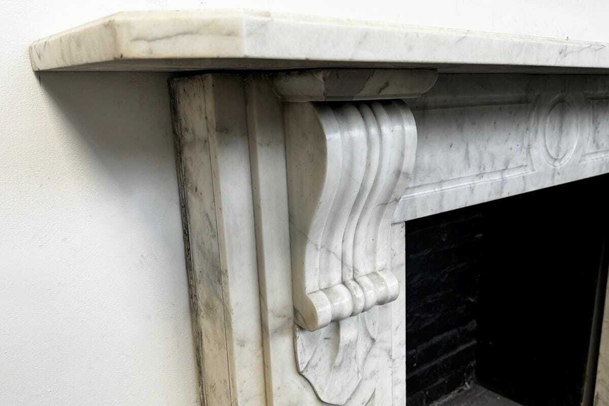 A Substantial Antique Victorian Corbelled Carrara Marble Fireplace Surround photo for sale