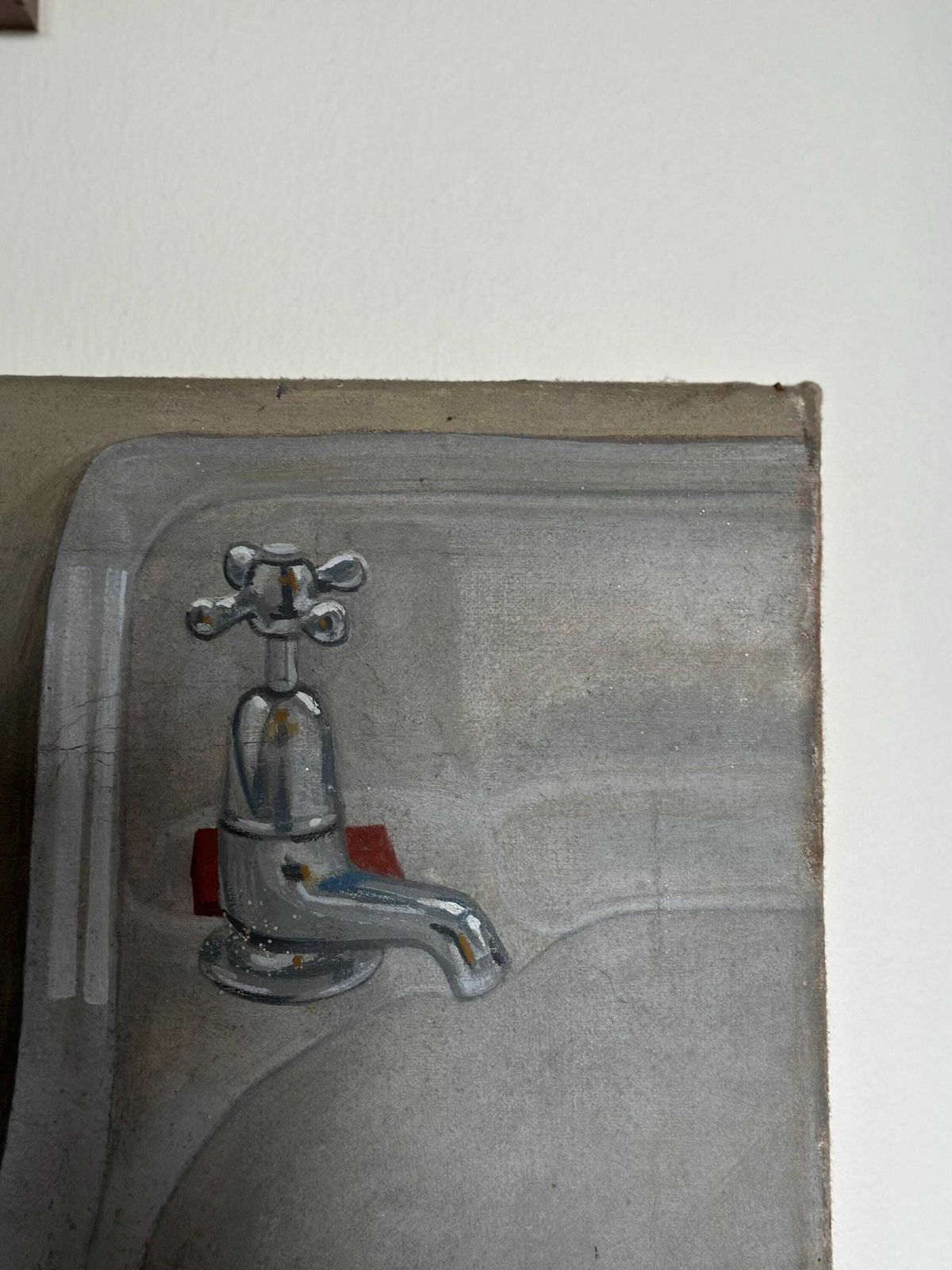 Vintage Scandinavian Scottish 1960s Domestic Scene Oil Painting Bathroom photo Art